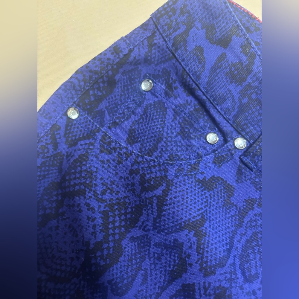 Lane Bryant Women Size 18 Skinny Jeans Snake Print Purple Blue Black Pants - Picture 10 of 16